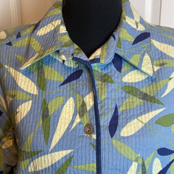 Alfred Dunner Women’s Button Front Jacket Blue w Green & White Leaves sz 14 NWOT - Picture 2 of 8